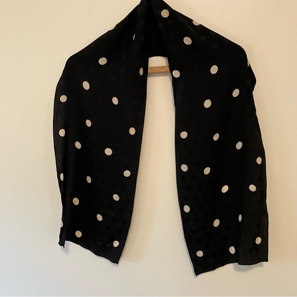 VTG Echo Black And Tan Polka Dot Scarf Rectangle Belt 10in X 58in - Picture 2 of 4